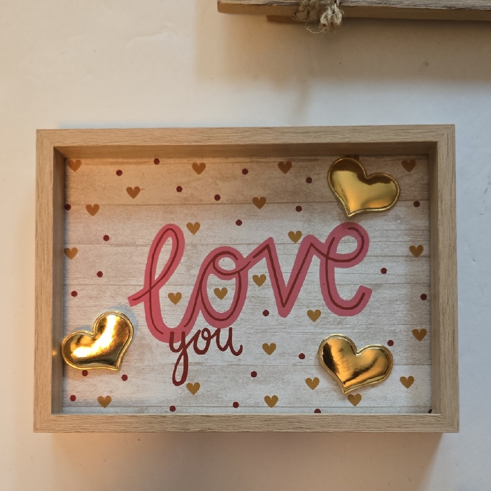 Love You Wall Art with Gold Hearts